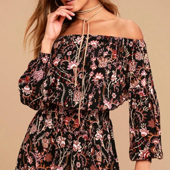 Free People Pretty & Free Black Floral Print Romper Boho Cut Out Back Size Small - Picture 2 of 12